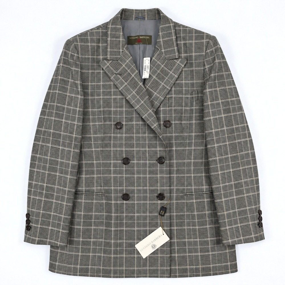 NEW! VTG Luciano Barbera Prince Wales Double Breasted Wool Blazer Italy Size 14